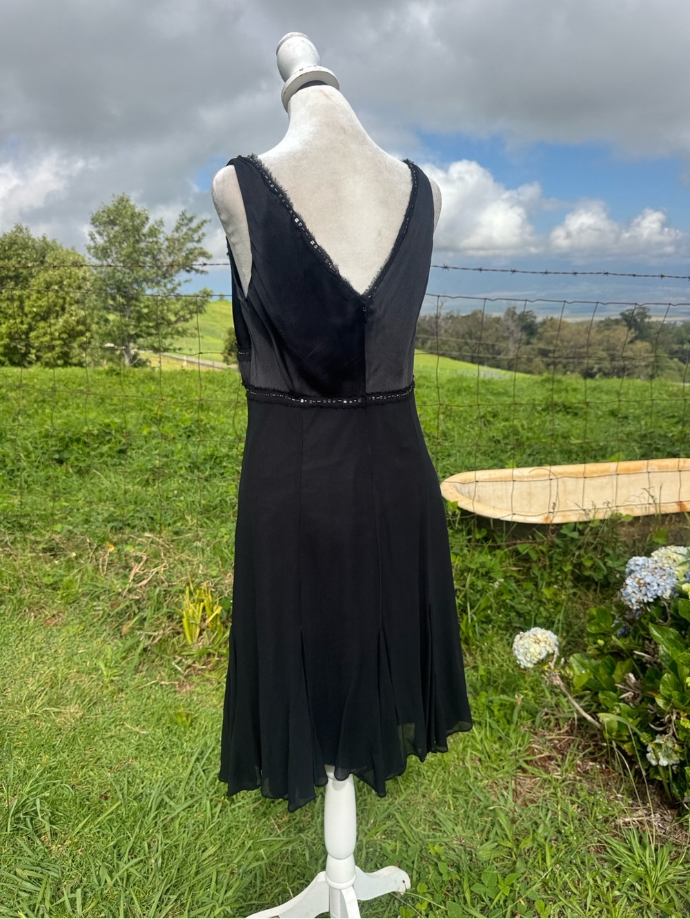 Vintage 90s Nine West Black Silk Embroidered Sleeveless Party Cocktail Dress 8 - Picture 5 of 8
